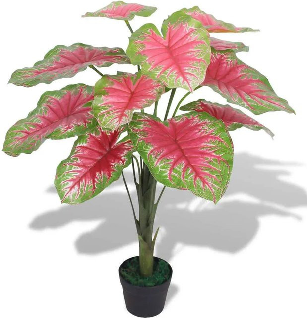 furnicato Künstliche Caladium Pflanze in Rot und Grün mit Kunststofftopf, Höhe: 85 cm - Bild 1