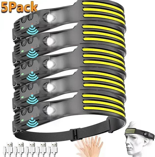 NEWBIRTH COB LED Induktions-Scheinwerfer mit USB-Akku, aufladbare Stirnlampe in Schwarz für Outdoor, Camping und Angeln - Bild 1