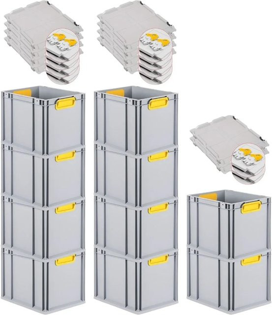 PROREGAL Spar Set 10x Eurobox Nextgen Color mit Scharnierdeckel und Schiebeschnappverschlüssen, Farbe: Gelb, H x B x T: 32 x 30 x 40 cm - Bild 1