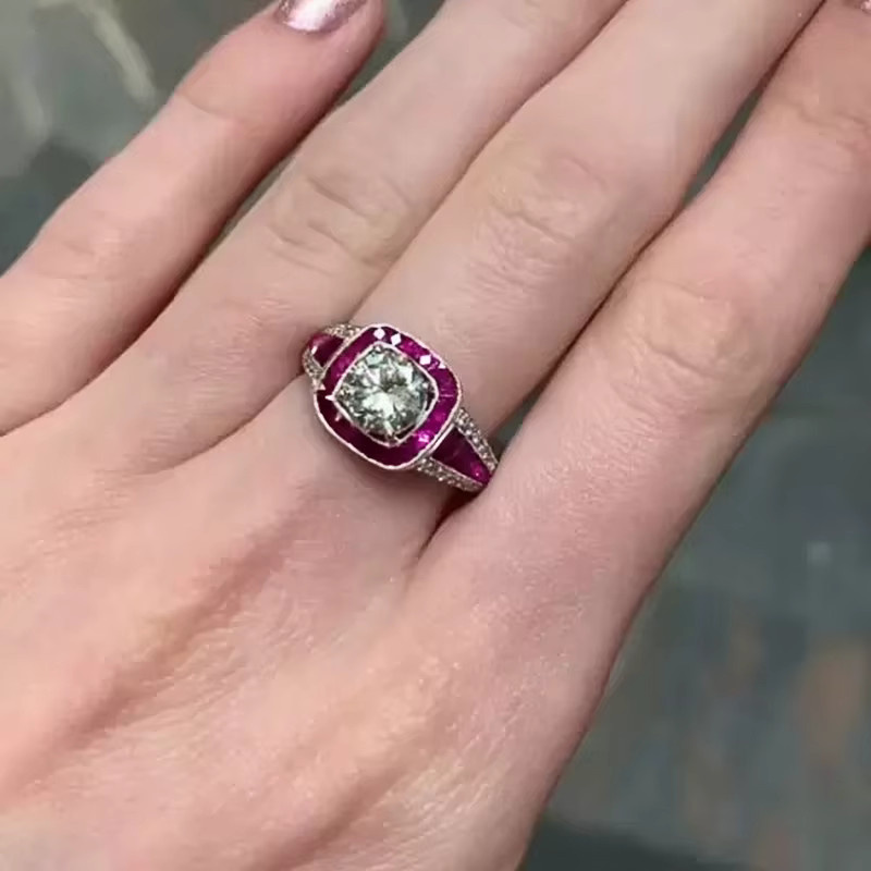 Huitan Eheringe, Silber, rote Zirkonia, Damen - Bild 2