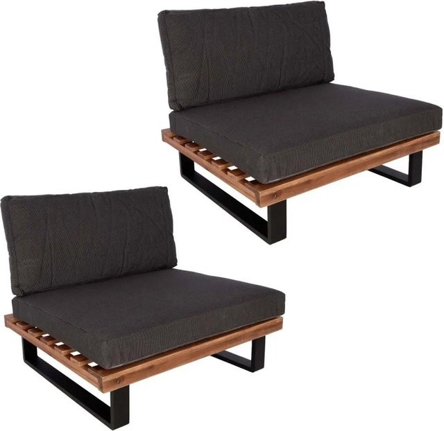 2er-Set MCW Lounge-Sessel H54 aus FSC-zertifiziertem Akazienholz mit dunkelgrauen Spun Poly Polstern in Braun - Bild 2