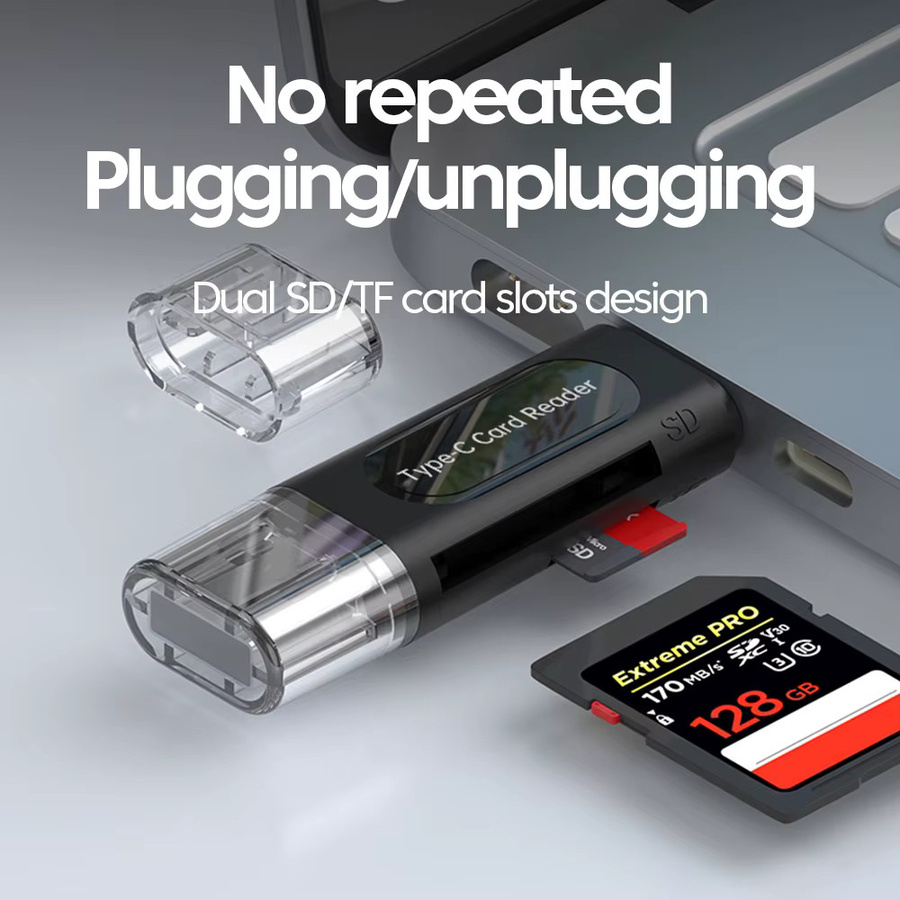 Elough 4-in-1 Kartenleser für iPhone 16 15 und Laptop, USB-C Typ C SD und TF Kartenadapter, Schwarz - Bild 3