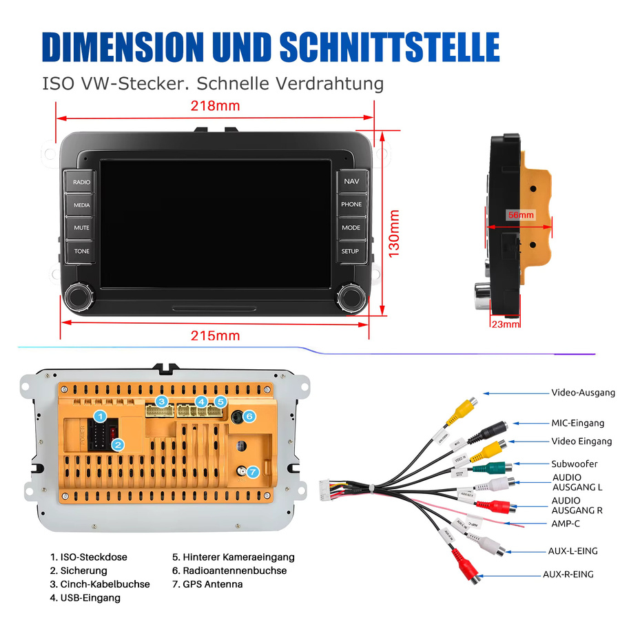 ESSGOO Android 15 Autoradio mit 7 Zoll Display, 64GB Speicher, Wireless CarPlay, Android Auto, GPS und Bluetooth in Schwarz für VW Golf 5 6, Touran, Polo, Caddy, EOS, Tiguan 6R und Passat sowie Seat - Bild 4