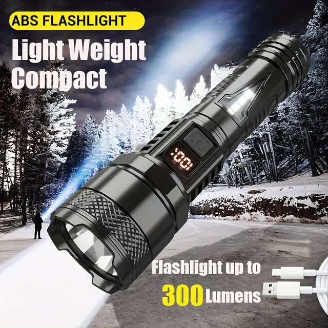 Heinast Taktische LED-Taschenlampe mit USB-Aufladung und Teleskop-Jetstrahl in Schwarz - Bild 1