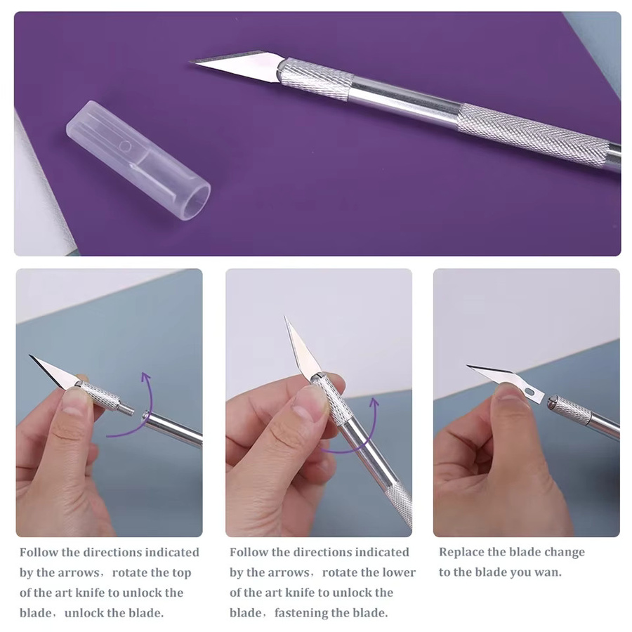 vvocci 5-teiliges Bastelmesser-Set mit Metallgriff in Blau für Gravur, Schnitzarbeiten und DIY-Reparaturen - Bild 2