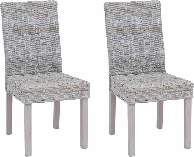 vidaXL Esszimmerstuhl Set aus 2 Stück in Weiß und Braun mit Rattan-Design, B/T/H: 45 x 54 x 93 cm - Bild 1