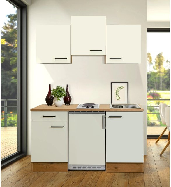 Flex-Well Singleküche Avila Modern in Magnolia und Oak mit Melaminharz-Beschichtung, B/H/T: 150 x 215 x 57 cm - Bild 1