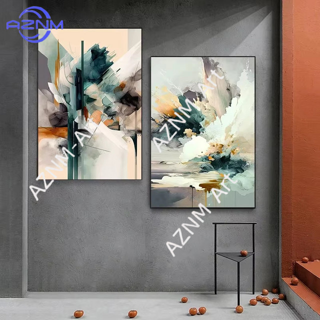 AZNM Abstrakte Wandkunst Klassische Ölgemälde als HD Leinwanddruck in Multicolor - Bild 1