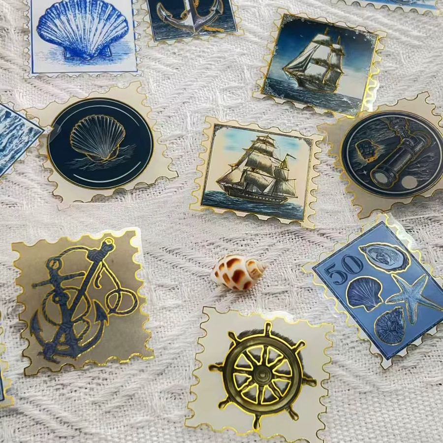 50 Stück Story Store Vintage-Stempel-Aufkleber in Gold und Blau, wasserfeste transparente PET-Aufkleber zur Dekoration von Journal und Scrapbooking - Bild 2