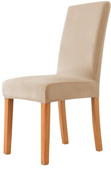 Beigefarbener Stuhlbezug aus Samtstoff mit Stretch-Funktion für Esszimmerstühle - Bild 1