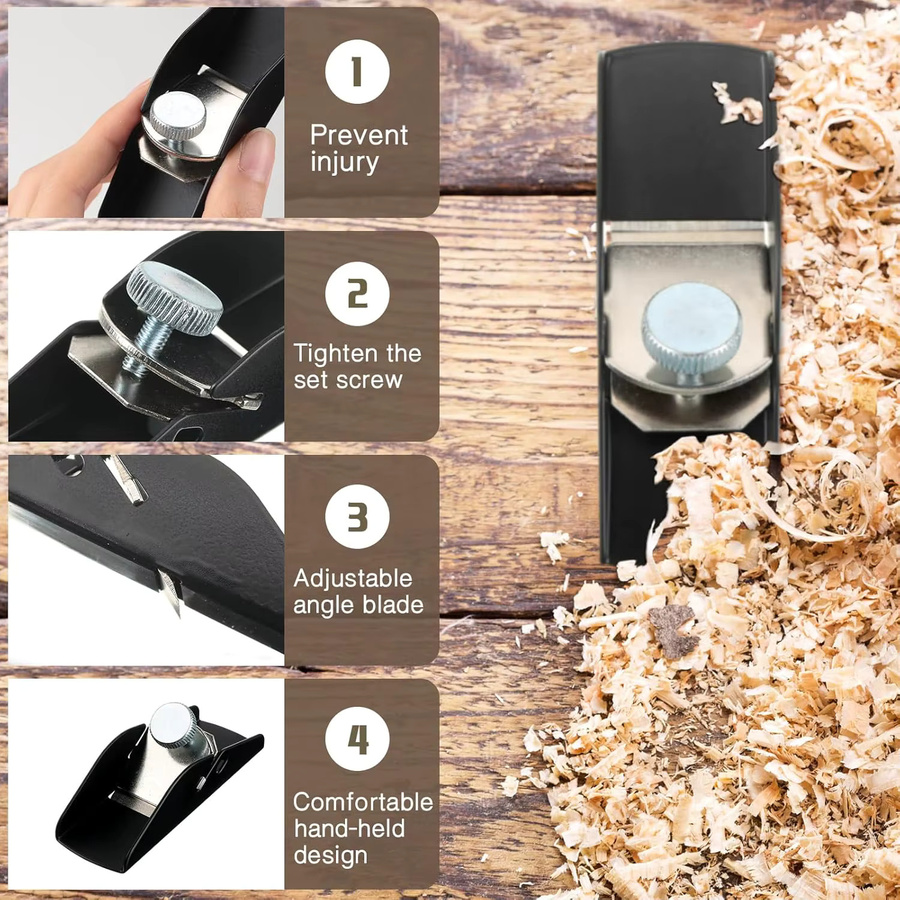 HORN Mini-Holzhobel aus Aluminiumlegierung in Schwarz für Zimmerei und Handwerk - Bild 4