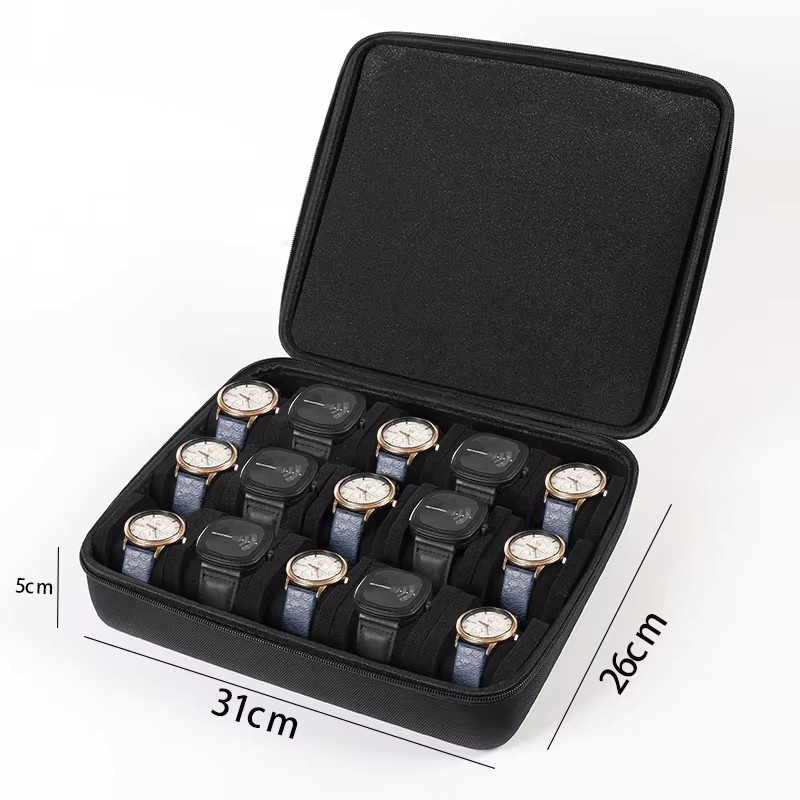 OAKCHARM Uhrenaufbewahrungsbox Organizer in Schwarz mit geometrischem Design als tragbares Reiseetui für Armbanduhren und Smartwatches - Bild 2