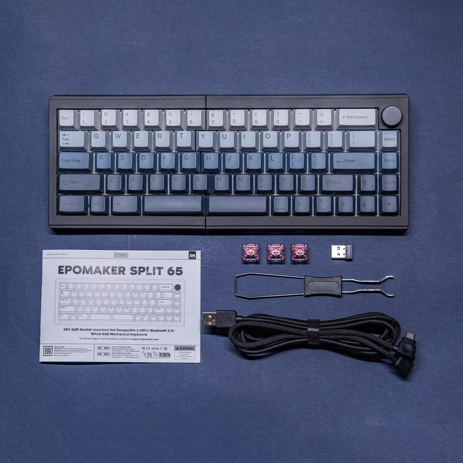 EPOMAKER Split65 Mechanische Tastatur mit 60 % Layout, Hot-Swap, RGB-Beleuchtung, Drahtlos via Bluetooth 5.0 oder 2,4 GHz und Wired, Farbe: Schwarz - Bild 4
