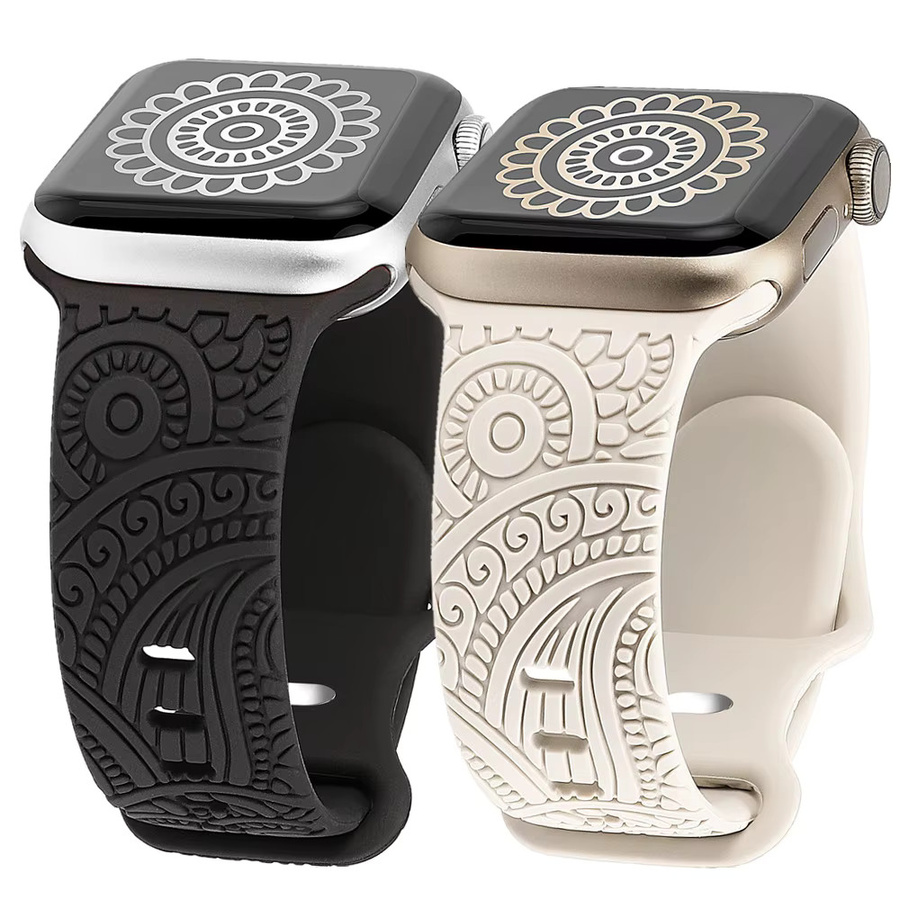 JBAILI Uhrenarmband Silikon, Blumenmuster, Schwarz - Bild 2