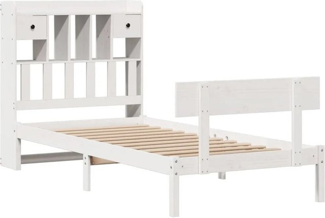 vidaXL Massivholzbett aus Kiefer mit Kopfteil und Regal in Weiß - Bild 1
