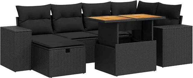 vidaXL 8-tlg Garten-Sofagarnitur in L-Form aus schwarzem Poly-Rattan mit Kissen und pulverbeschichtetem Stahlgestell - Bild 1
