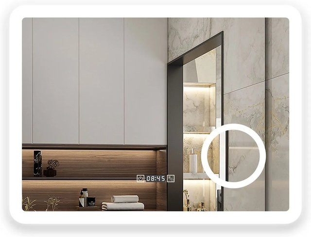 Aica Sanitär Badspiegel mit LED Beleuchtung und Uhr, dimmbar mit Memory Touch, B: 80 cm, H: 60 cm - Bild 1