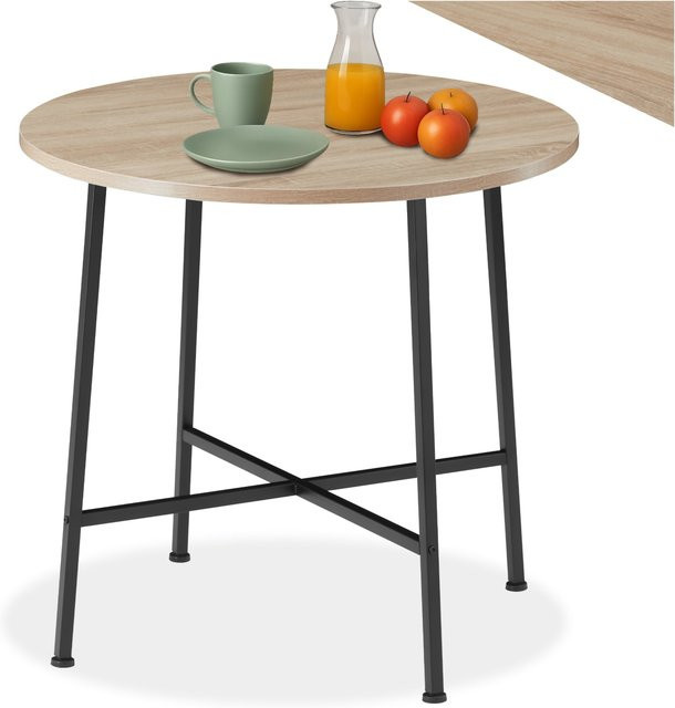 tectake Esstisch Ennis Industrial Style rund aus MDF und Stahl, Farbe Schwarz/Braun, Durchmesser: 80 cm, Höhe: 76 cm - Bild 1