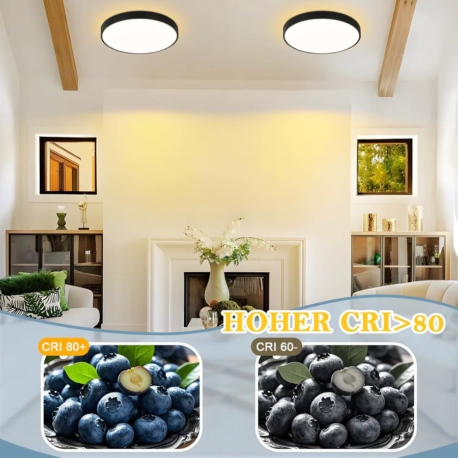 Cliheet LED-Deckenleuchte rund in Schwarz, 12W, IP44 wasserdicht, Warmweiß 3000K, Durchmesser: 21 cm - Bild 5