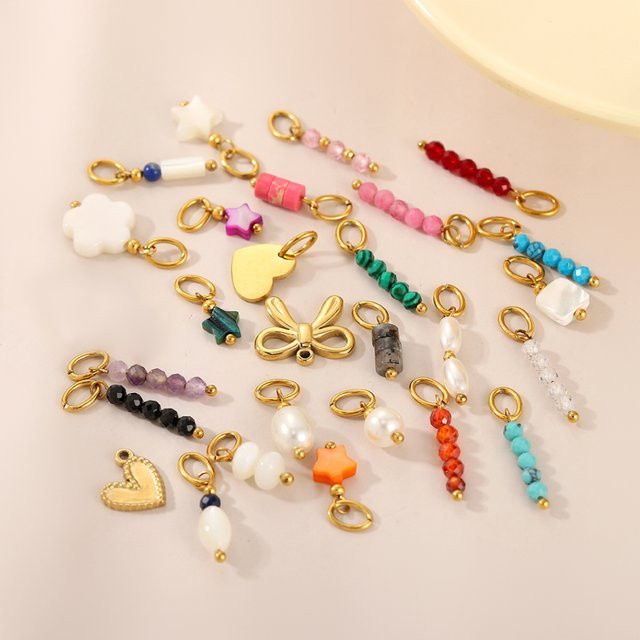 CARLIDANA2PCS Charm Anhänger, Edelstahl, Gold, Naturstein, Unisex - Bild 1
