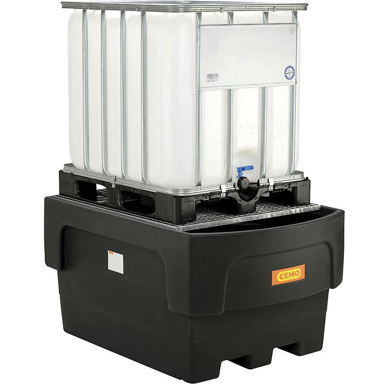Cemo IBC-Auffangwanne aus Polyethylen mit Abfüllvorsatz und Stahlrost, 1100 l, 1500 kg, unterfahrbar - Bild 2