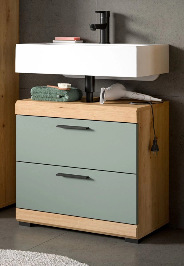 Waschbeckenunterschrank Shawn von Inn.Furn in Grün und Eiche, B/H/T: 60 x 34 x 56 cm - Bild 1