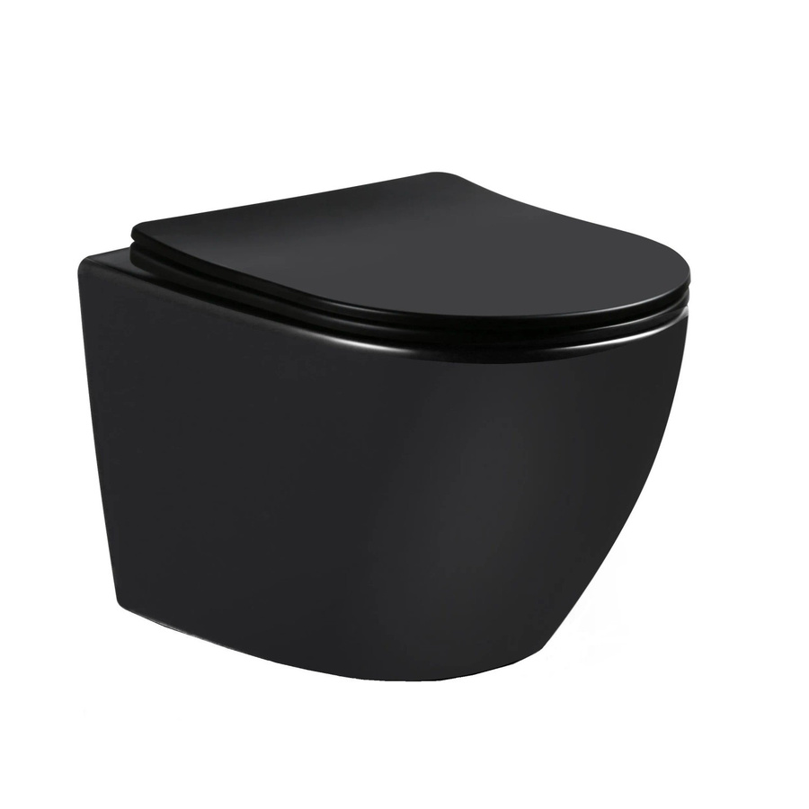 BÄDER BOUTIQUE Wand-WC spülrandlos in Schwarz Matt mit SoftClose WC-Sitz und kurzer Ausladung, Keramik, B/T/H: 37 x 37 x 37 cm - Bild 2