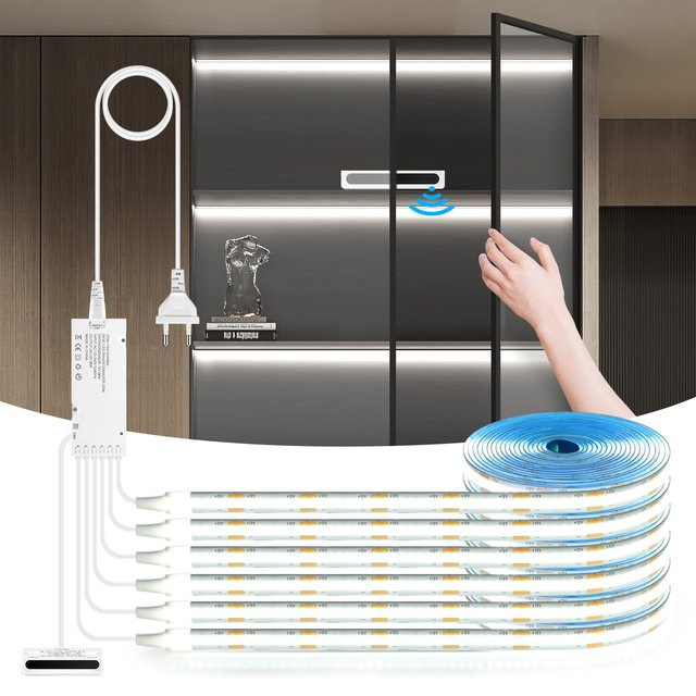Lcamaw COB LED-Streifen Unterbauleuchte mit Bewegungssensor und Türöffnungs-Sensor, Warmweiß, Weiß - Bild 1