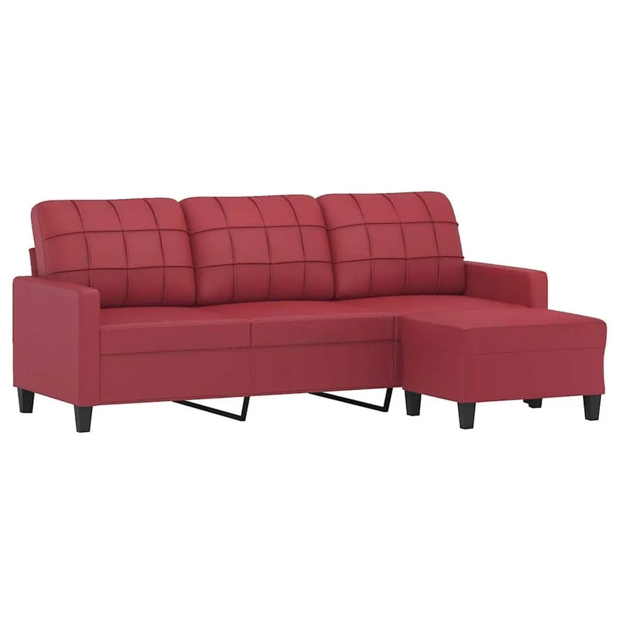 vidaXL 3-Sitzer-Sofa mit passendem Hocker in Weinrot, modernes L-Shape Design aus Kunstleder - Bild 2