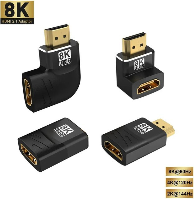FDBOY HDMI 2.1 Adapter in Schwarz mit 90 Grad und 270 Grad Winkel für 8K60Hz, 4K120Hz und 48 Gbps HDR Video für HDTV, Projektor, PS5, PS4, Laptop und PC - Bild 1