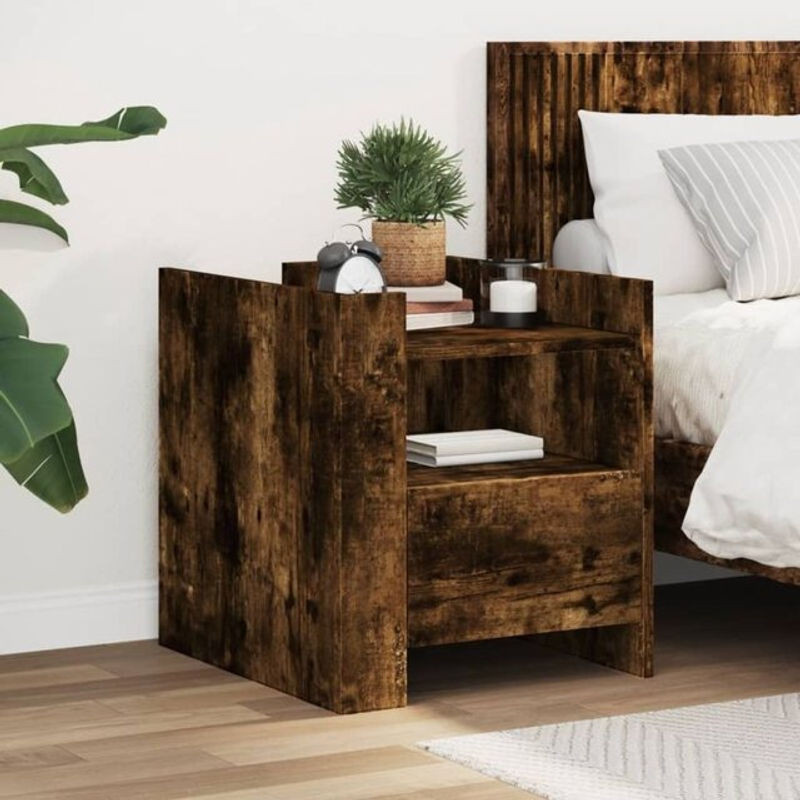Nachttisch Vidaxl in Räuchereiche und Grau aus Holzwerkstoff im Industrial Design B/T/H: 45 x 50 x 50 cm - Bild 1
