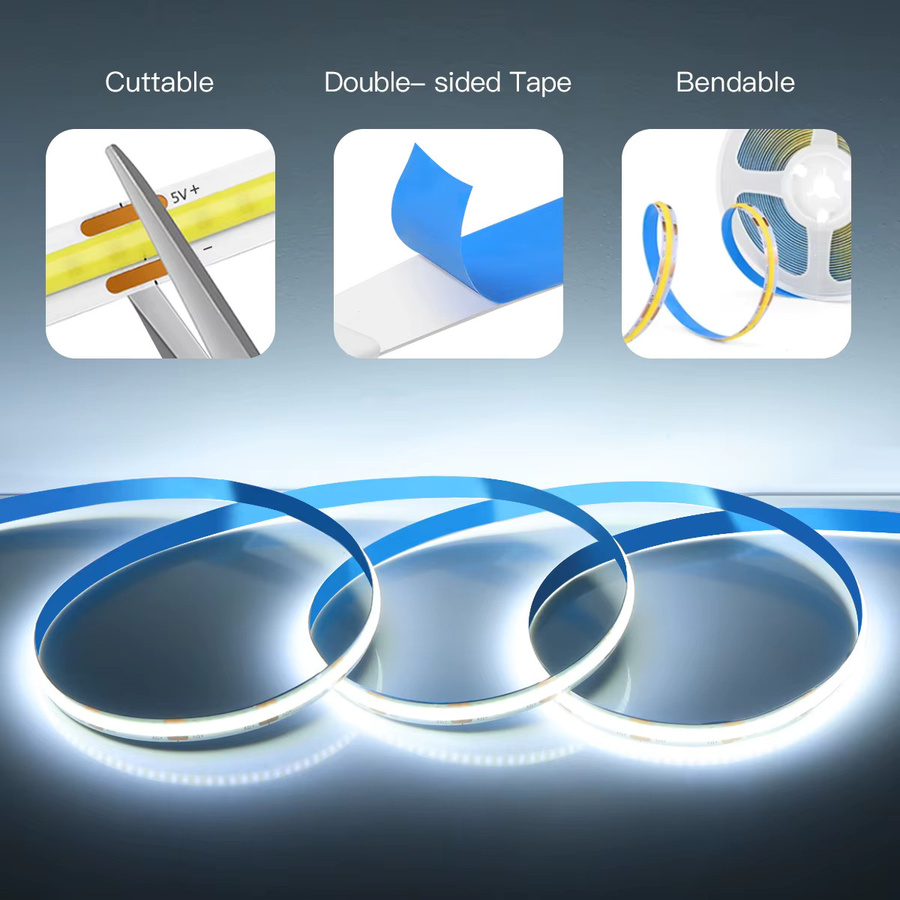 Rybakov COB LED Streifen für Schminkspiegel mit Touch Sensor und Dimmfunktion, USB 5V, Weiß - Bild 3