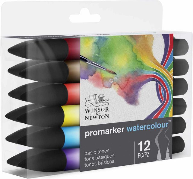 Winsor & Newton Promarker Aquarellmarker mit Brush-Spitze, 12 Stück, Mehrfarbig - Bild 1