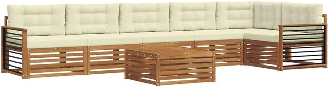 vidaXL Outdoor-Sofagarnitur 7-teilig aus Akazienholz mit Kissen in Natur und Creme - Bild 1