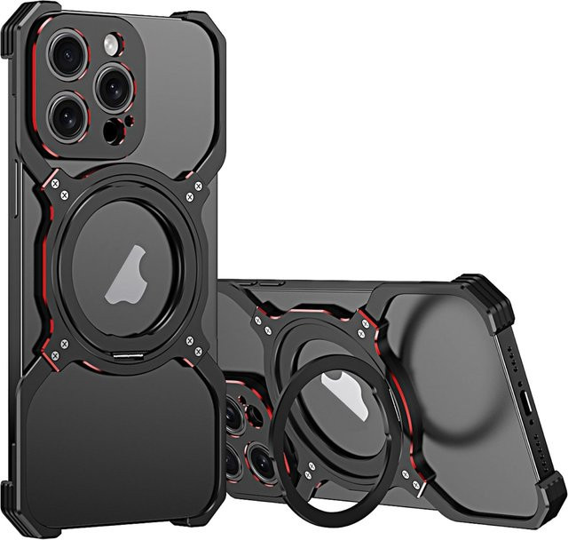 Metall Hülle für Apple iPhone 16 Pro Max mit mechanischem MagSafe Ring und Kameraschutz in Schwarz - Bild 1