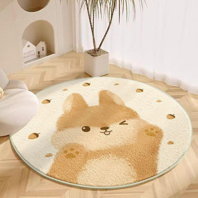 Runder Plüschteppich mit Kinder-Motiv von Yiran Furniture, Waschbare Kunstfell-Fußmatte für Wohnzimmer, Kinderzimmer oder Arbeitszimmer, Multicolour, Durchmesser: 80 cm - Bild 1