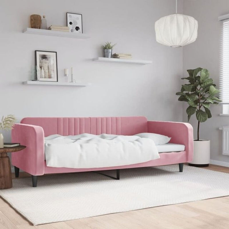 Modernes Polsterbett Vidaxl aus Samt und Metall in Rosa, B/T/H: 200 x 90 x 75 cm - Bild 1