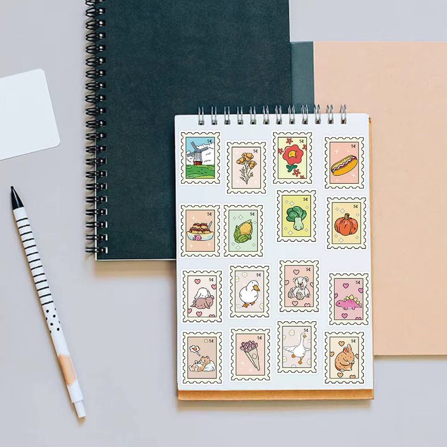 50 Stück Cartoon Briefmarken Aufkleber in Multicolour für Laptop, Sammelalbum und Gepäck, wasserfeste DIY Ästhetik Aufkleber - Bild 2