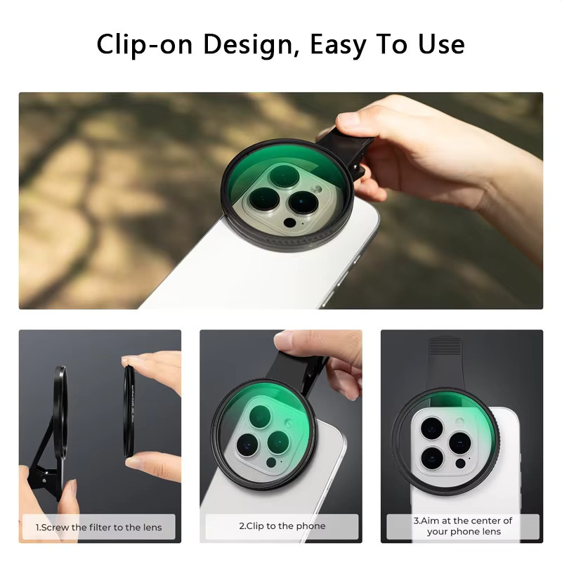 OBKEY Clip-on CPL Handy-Kamera-Objektivfilter-Set in Schwarz, verstellbarer Zirkularpolarisationsfilter für iPhone, Samsung und Android, 67mm - Bild 4