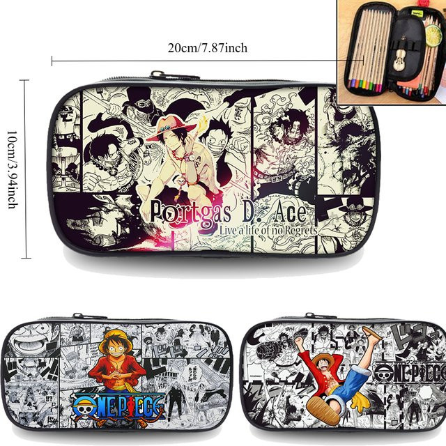 Bandai Anime Federmäppchen Ruffy und Ace mit großem Fassungsvermögen, einlagige Schreibwarentasche für Studenten, Mehrfarbig - Bild 1