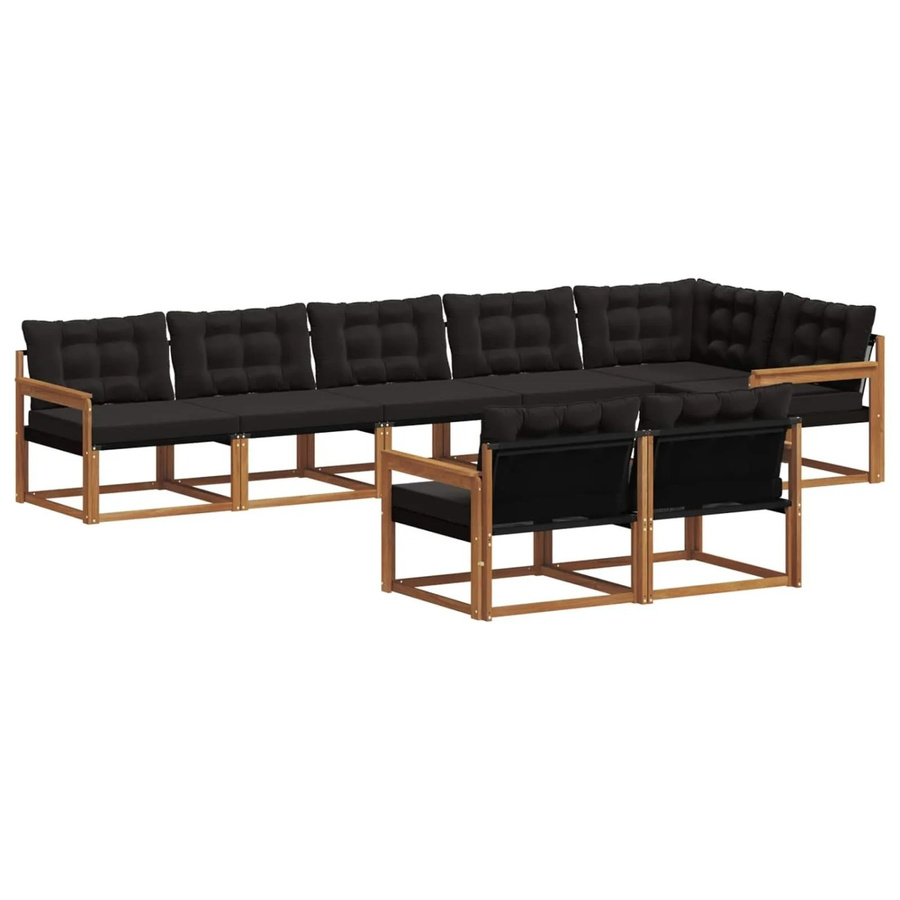 vidaXL Outdoor-Sofagarnitur 8-teilig aus Akazienholz und Textilene in Braun und Schwarz mit Kissen und Armlehnen im L-Shape Design - Bild 2