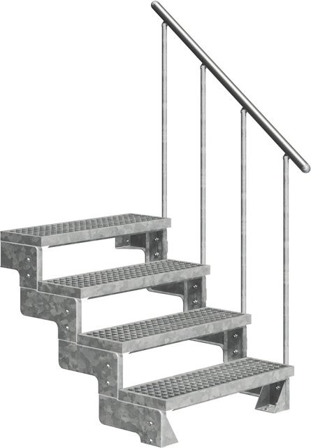 Dolle Außentreppe Gardentop mit 4 Gitterroststufen und Geländer aus Aluminium in Grau oder Braun - Bild 1