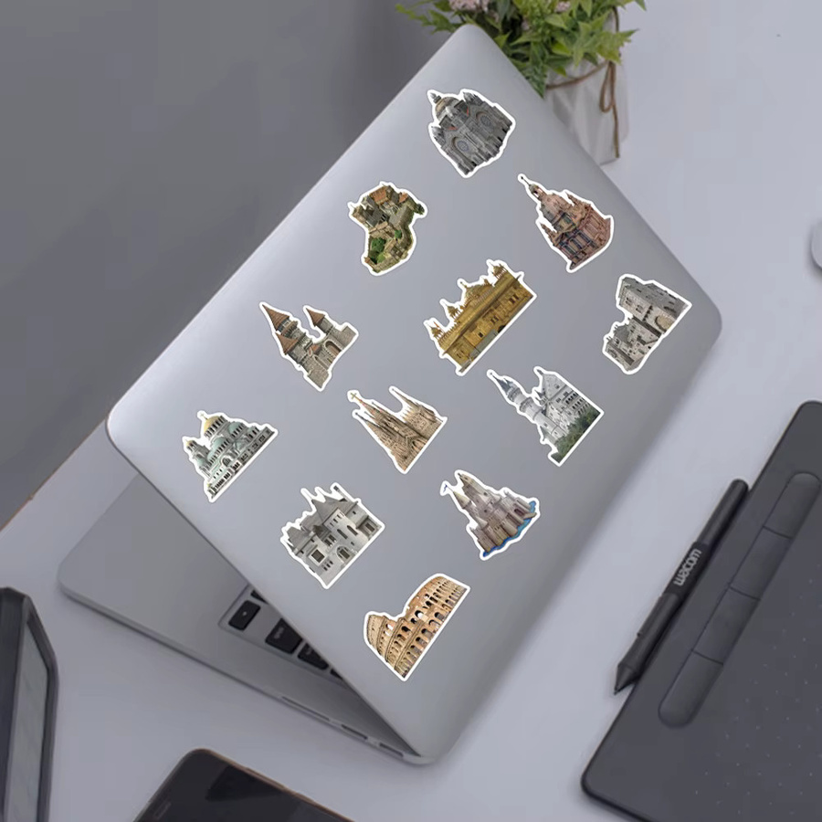 50 Stück Retro Aufkleber mit mittelalterlicher Burg Architektur für Tagebuch und DIY Dekoration, Mehrfarbig - Bild 3