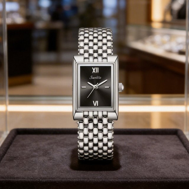 SUNKTA Armbanduhr, Quarz, Edelstahl, Eckig, Schwarz, Damen - Bild 1