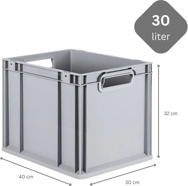 PROREGAL SparSet 5x Eurobox NextGen Grip mit Auflagedeckeln und gelben Schiebeschnappverschlüssen, Grau, H x B x T: 32 x 30 x 40 cm, 30 Liter - Bild 1