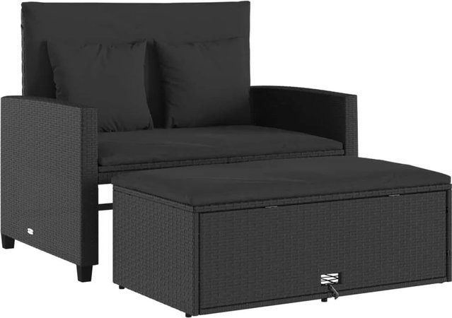 vidaXL Gartensofa 2-Sitzer aus Polyrattan in Schwarz mit Kissen und Schlaffunktion - Bild 1