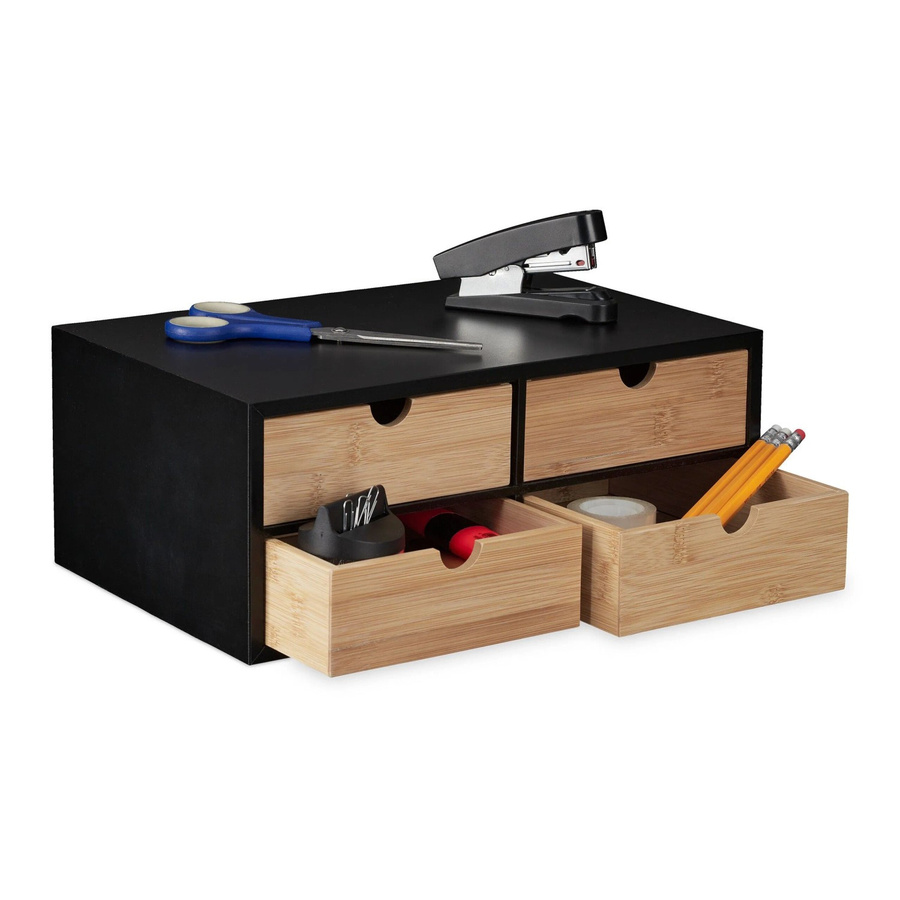 Relaxdays Schreibtisch Organizer aus Bambus und MDF in Schwarz und Natur mit 4 Schubladen, B/T/H: 33 x 13,5 x 21 cm - Bild 2