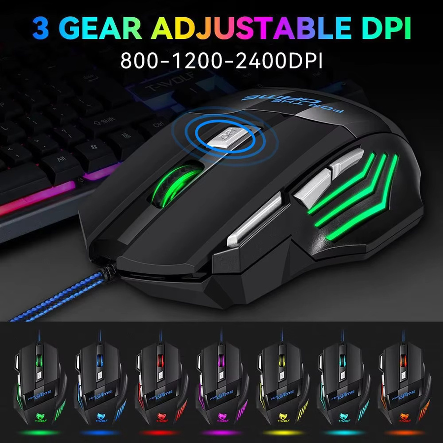 KEBIDUMEI Gaming-Maus mit RGB-Hintergrundbeleuchtung, 7 Tasten, 2400 DPI, ergonomische USB-Maus in Schwarz für PC, Laptop, Windows und Mac OS - Bild 3