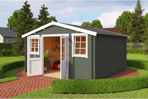 Lasita Gartenhaus Wels in Grau-Grün mit Außenmaßen von 425,1 x 245,1 x 410 cm - Bild 1