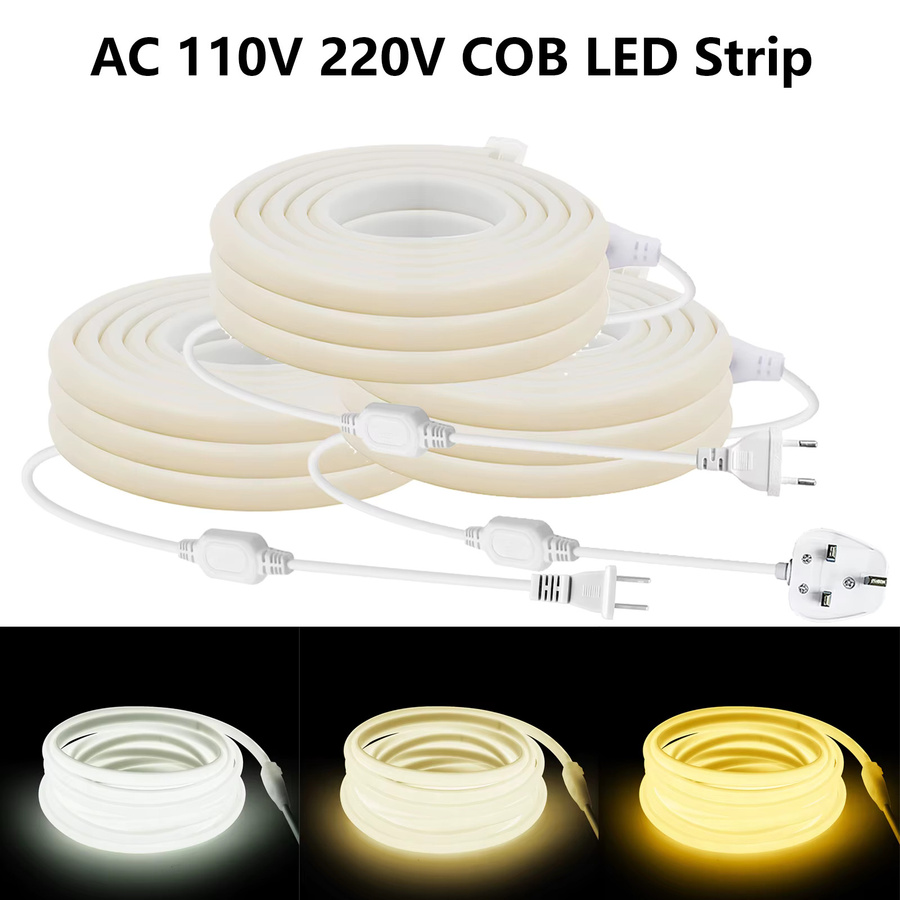 GAHADA COB-LED-Streifen Warmweiß, Wasserdichtes LED-Band mit RA90, 288 LEDs/m, 110V/220V, Silikon-Material - Bild 6